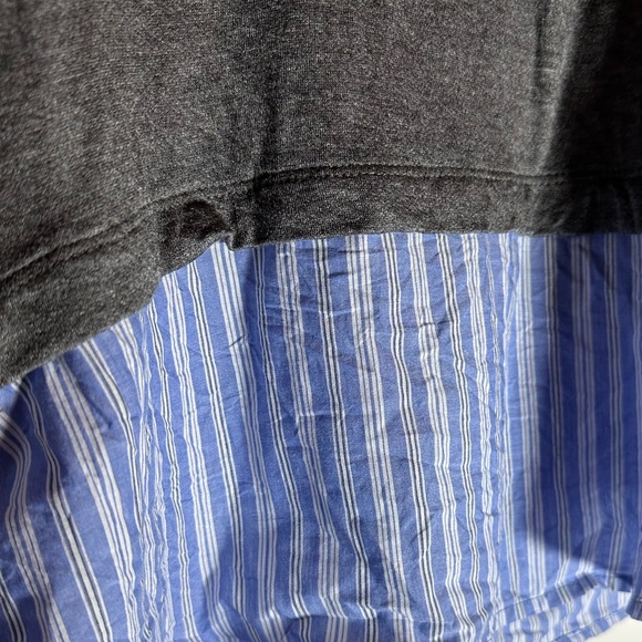 Kensie Gray w/ Blue White Striped Bottom Lightweight Long Sleeve Women’s Tee - Picture 7 of 7